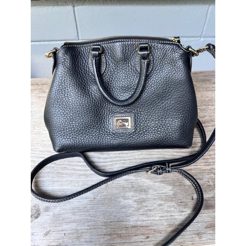 Dooney & Bourke Black Pebble Leather Satchel Crossbody Bag Top Handle Purse - Picture 2 of 10